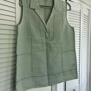 Lafayette 148 Sleeveless Linen Green Top
